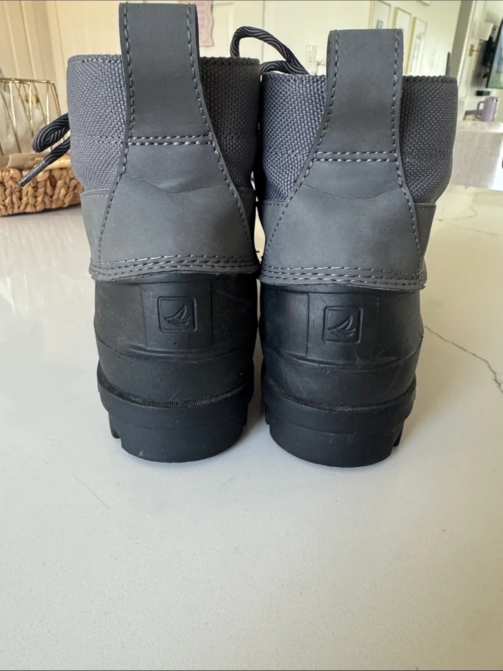 Sperry Gray and Black Lace-Up Duck Boots